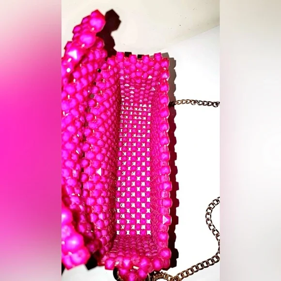 Handmade Woven Beads Crossbody / HandBag with Gold Chain Strap NEW - Picture 6 of 17